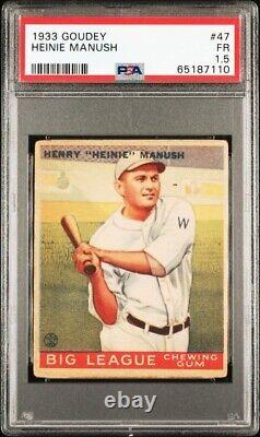 1933 Goudey #47 Heinie Manush HOF BAT PSA 1.5 New Label Vintage Baseball