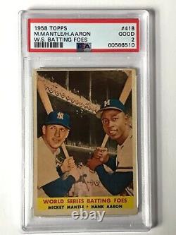 1958 Topps #418 WS Batting Foes Mickey Mantle & Hank Aaron PSA 2 NO CREASES