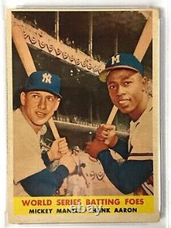 1958 Topps #418 WS Batting Foes Mickey Mantle & Hank Aaron PSA 2 NO CREASES