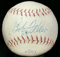 1960s BOB FELLER Signed Baseball vtg old auto Cleveland Indians Team