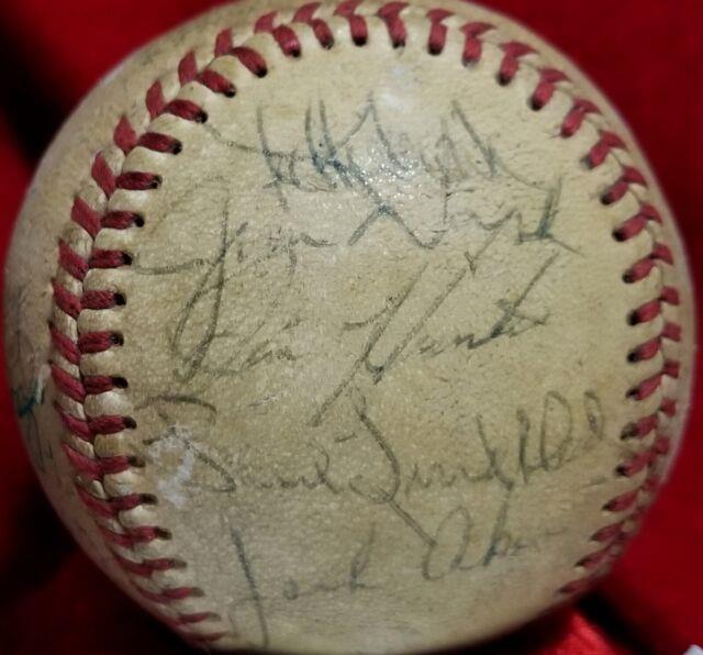 1967 Kansas City Athletics Team Signed Ball Jim Catfish Hunter Vtg 60s Hof Auto