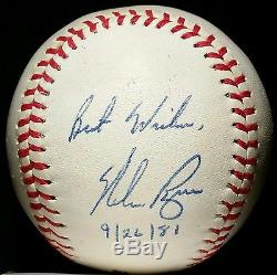 1981 NOLAN RYAN Signed Baseball DATED 5th NO HITTER & Last out Dusty Baker vtg