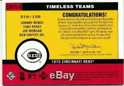 2001 UD Vintage Reds Timeless Teams 18/100 Bench Perez Morgan Griffey Game Bat#b