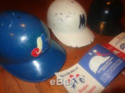 3 1970s GAME USED FIBERGLASS ABC VINTAGE BASEBALL BATTING HELMETS AMERICAN EXPOS