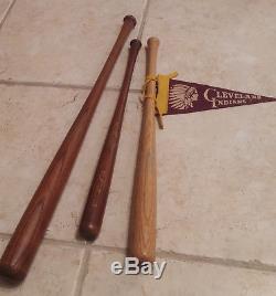 3 vintage Cleveland Indians mini bats - Lemon, Trosky, one with Indians pennant