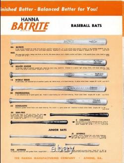 34 1950's Hanna Batrite Joe Gordon Style Baseball Bat No. HA 34 1950's Hanna Batrite Joe Gordon Style Baseball Bat No. HA