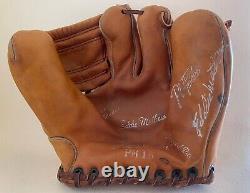 4 items Eddie Mathews signed pro-used bat, baseball, vintage new glove, card