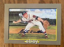 4 items Eddie Mathews signed pro-used bat, baseball, vintage new glove, card