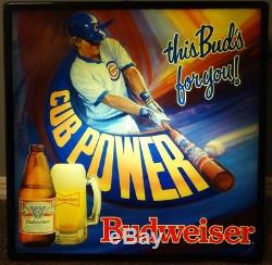 Budweiser Beer Vtg Lighted Bar Sign Chicago Cubs MLB Baseball Player Bat Ball