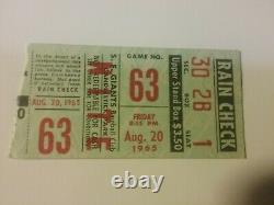 Dodgers Giants Bat Game Ticket 8-22-1965 Nmint Rare Staple Holes Clean Htf Vtg