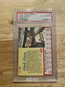 Hank Aaron Vintage PSA Post Cereal Hand Cut Authentic Collector Man Cave 1962