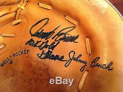 Johnny Bench Signed Vintage Cincinnati Reds Glove Mitt HOF COA case bat ball