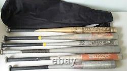 Lot of 6 Vintage Louisville Slugger Easton Baseball/Softball Metal Bats with Bag