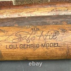 Lou Gehrig safe hit H & B 34 Wood baseball Ball Bat 1932- 1939 Vintage Antique