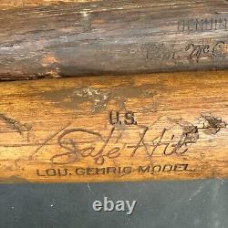 Lou Gehrig safe hit H & B 34 Wood baseball Ball Bat 1932- 1939 Vintage Antique