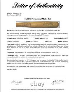 Mel Ott Game Used 1937 Order Record Vintage Baseball Bat Hof Psa/dna Coa Loa