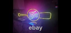 Miller Lite Beer Neon Electric Lighted Sign 50x20 rare vintage baseball mlb bat