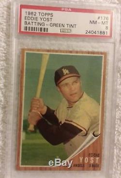 None Higher Psa 8 Nq Graded Vintage 1962 Topps 176 Eddie Yost Batting Green Tint