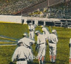 RARE VINTAGE 1918 RED SOX Team Warming Up Postcard with pos. BABE RUTH at Bat