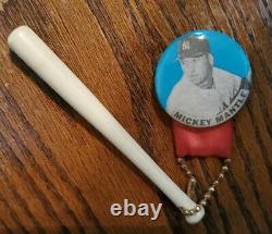 RARE Vintage Mickey Mantle Stadium Pin Button Blue with Ribbon Bat Yankees HOF