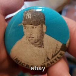 RARE Vintage Mickey Mantle Stadium Pin Button Blue with Ribbon Bat Yankees HOF