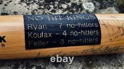 RARE Vintage No Hit Kings Bob Feller, Sandy Koufax, Nolan Ryan, Autographed Bat