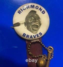 RARE Vintage Richmond Braves Circa 1960 1970's Team Logo Baseball Button Pin Bat