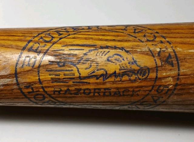 Rare 1950s Bruner Ivory Baseball Bat Arkansas Razorbacks Graphic Hope Arkansas