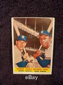 VINTAGE 1958 Topps #418 Mickey Mantle Hank Aaron World Series Batting Foes, EX
