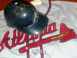 VINTAGE 1970s FIBERGLASS ATLANTA BRAVES ABC BATTING HELMET BASEBALL GAME USED