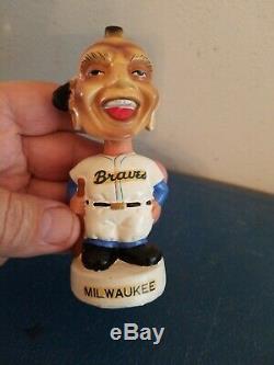VTG 1960s Milwaukee braves mascot baseball mini bobble head nodder bat Japan