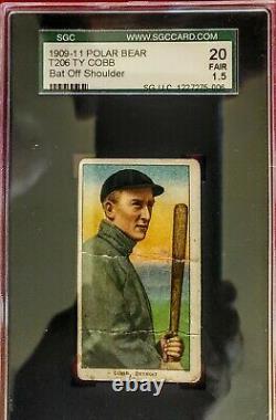 Vintage 1909-11 T206 Ty Cobb Bat Off Shoulder Rare Polar Bear Back Sgc 20 Clean