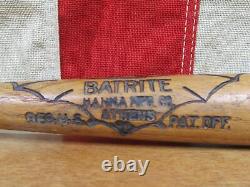 Vintage 1920s Burke Batrite Baseball Mini Bat Hanna Bat Logo EM Guss & Sons 18