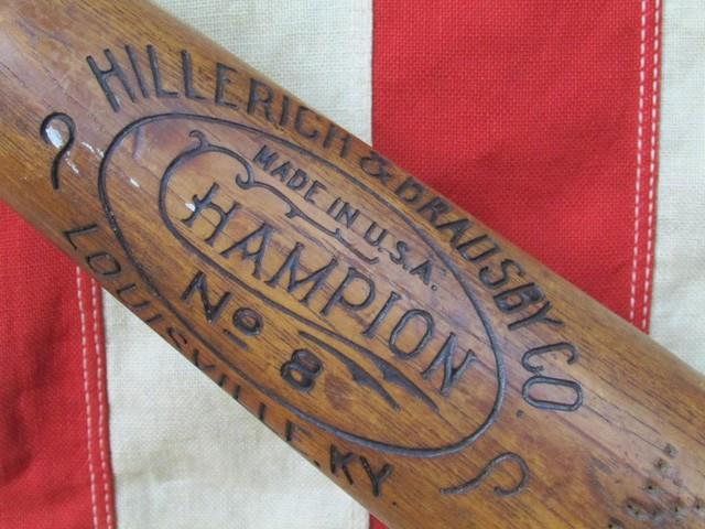 Vintage 1920s Hillerich & Bradsby'champion' Wood Baseball Bat No. 8 Model 33