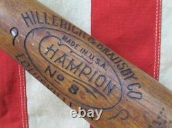 Vintage 1920s Hillerich & Bradsby'Champion' Wood Baseball Bat No. 8 Model 33 Vintage 1920s Hillerich & Bradsby'Champion' Wood Baseball Bat No. 8 Model 33