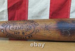 Vintage 1920s Hillerich & Bradsby'Champion' Wood Baseball Bat No. 8 Model 33 Vintage 1920s Hillerich & Bradsby'Champion' Wood Baseball Bat No. 8 Model 33