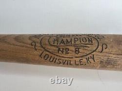 Vintage 1920s Hillerich & Bradsby Co. Wood Baseball Bat Champion No. 8 Model 33