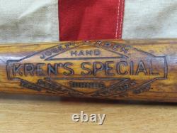 Vintage 1920s Krens Special Wood Baseball Bat Dick Porter Pro Game Used 35