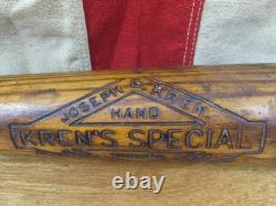 Vintage 1920s Krens Special Wood Baseball Bat Dick Porter Pro Game Used 35