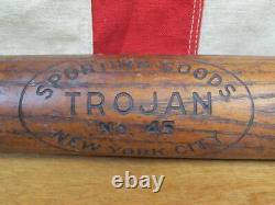 Vintage 1920s Trojan Sporting Goods Wood Baseball Bat No. 45 New York City 33