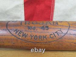 Vintage 1920s Trojan Sporting Goods Wood Baseball Bat No. 45 New York City 33