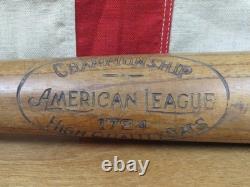 Vintage 1930s American League Championship Wood Baseball Bat 1724 Model 34