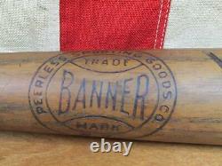 Vintage 1930s Banner Wood Baseball Bat Peerless Sporting Goods RR Model 33 Nice