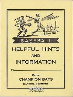 Vintage 1930s Champion Bats Wood Baseball Bat H. Bjorkman 34 Barton, VT Rare Co