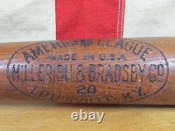 Vintage 1930s Hillerich & Bradsby Co. Wood American League 20 Baseball Bat 35