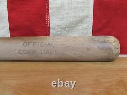 Vintage 1930s Hillerich & Bradsby Cork Ball Wood Baseball Bat 37 with Worth Ball