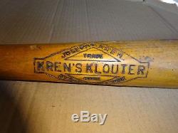 Vintage 1930s Kren's Klouter Wood Baseball Bat Joseph Kren 33 Lou Gehrig Style