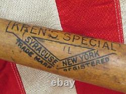 Vintage 1930s Krens Special Wood Baseball Bat LL Joseph A. Kren 31 Syracuse, NY