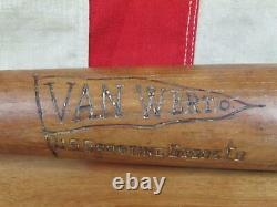 Vintage 1930s Van Wert Ohio Sporting Goods Co. Wood Baseball Bat 33 Rare Antique