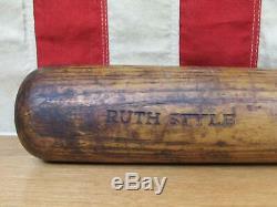 Vintage 1940s Adirondack Wood Baseball Bat Babe Ruth Style 35 Reverse Brand